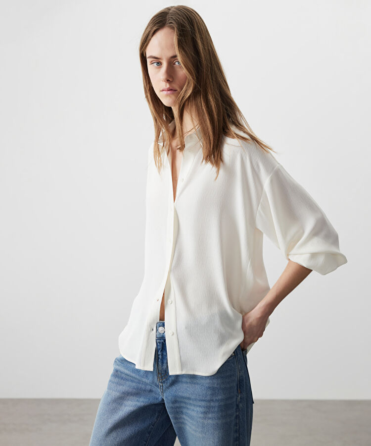 Düşük omuz basic gömlek — photo 4