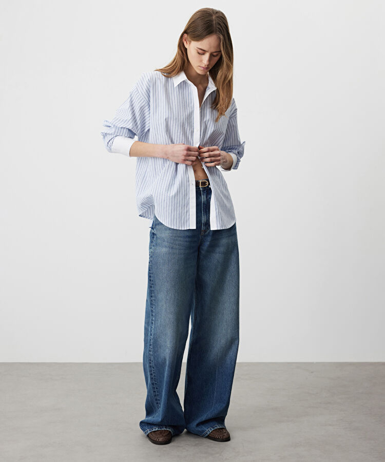 Çizgili ve hotfix baskılı gömlek — photo 3