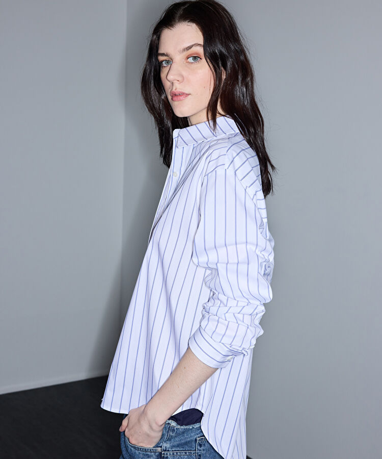 Dantel şeritli çizgili gömlek — photo 5