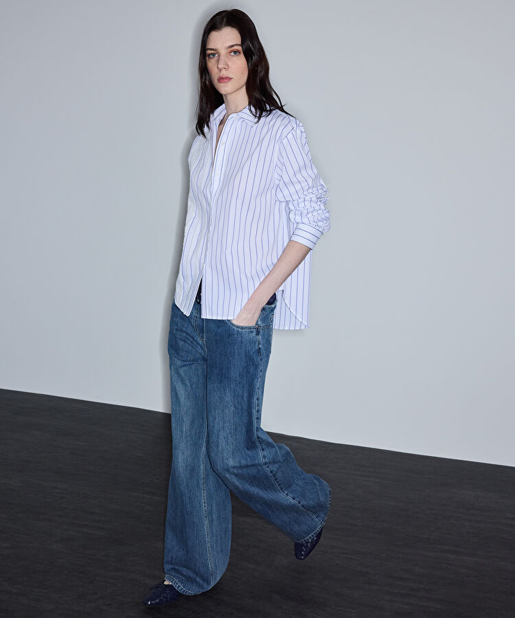 Dantel şeritli çizgili gömlek — photo 3