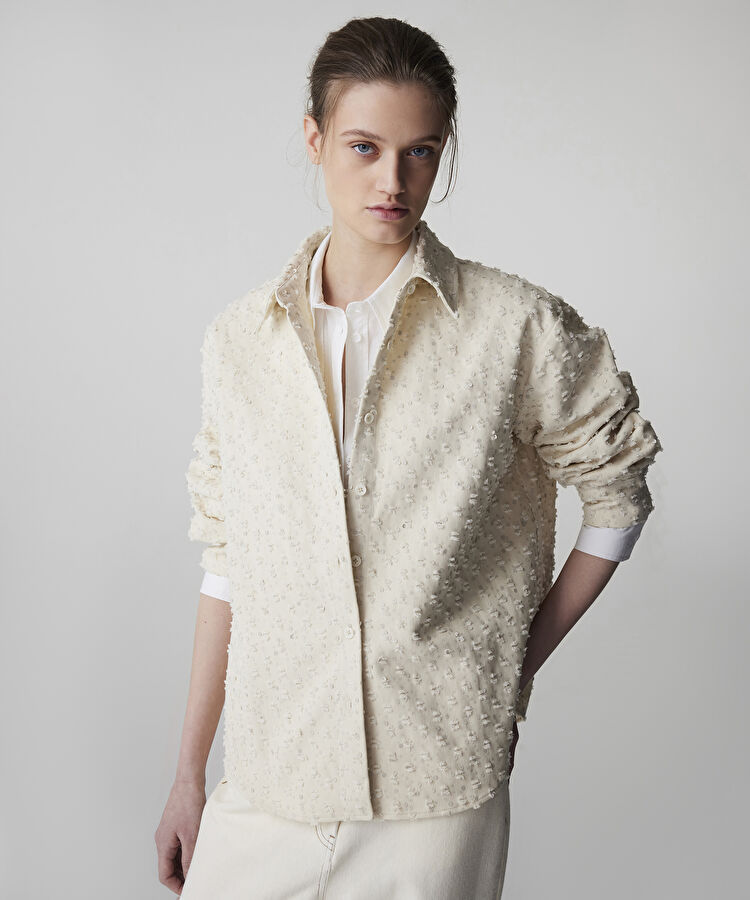 Payetli raw edge gömlek ceket