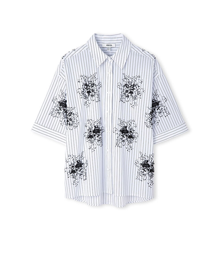 Çiçek nakışlı payetli gömlek