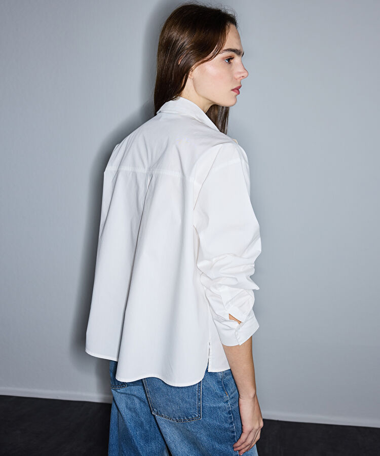 Karma aksesuarlı kumaş mix gömlek — photo 4