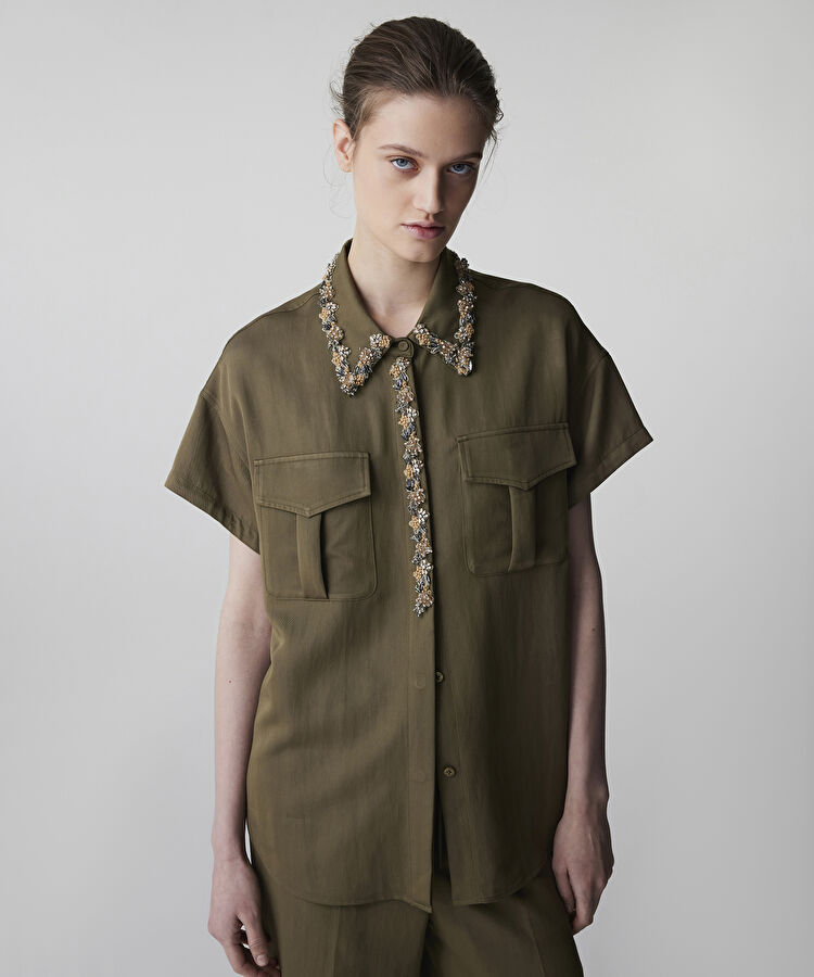 Taş ve boncuk aplikeli gömlek — photo 2