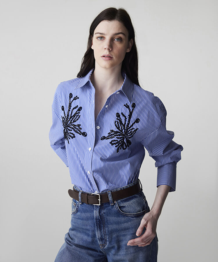 Payetli çizgi desen gömlek 