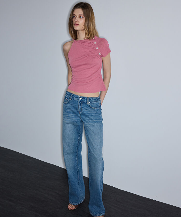 Asimetrik kol büzgülü triko — photo 2