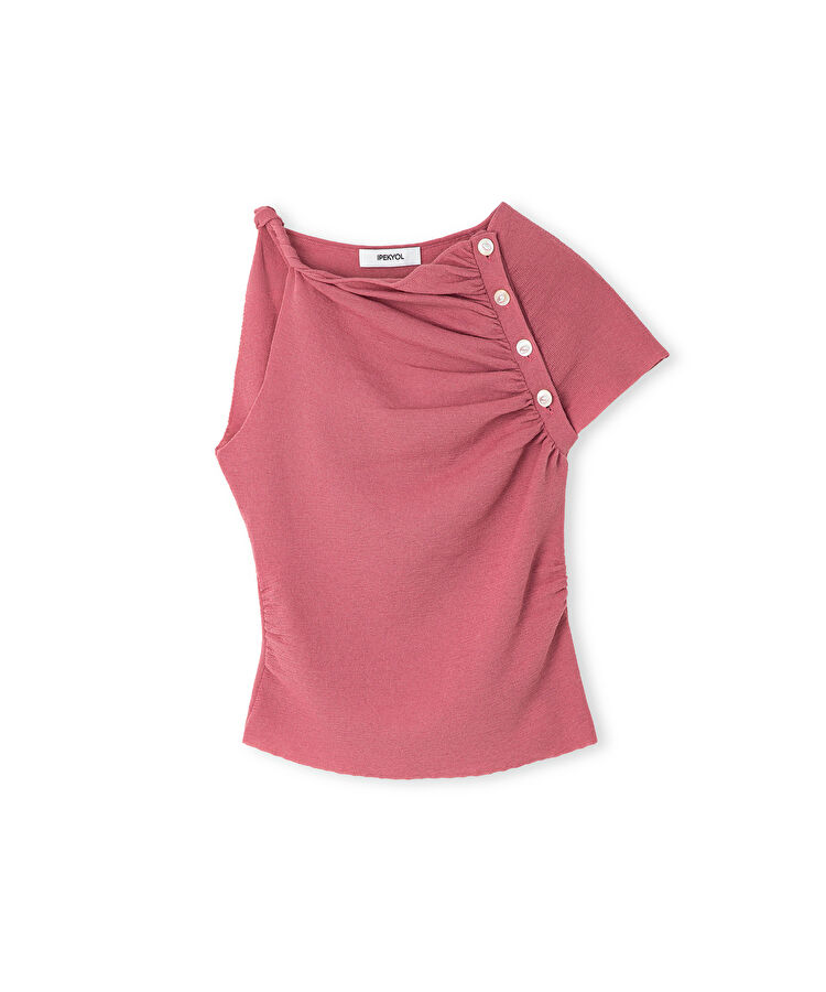 Asimetrik kol büzgülü triko