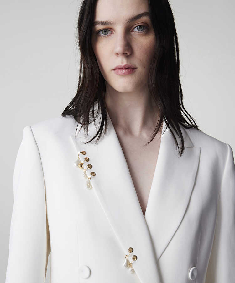 Karma aksesuarlı kruvaze blazer - IS1260106016018 - Ekru Blazer