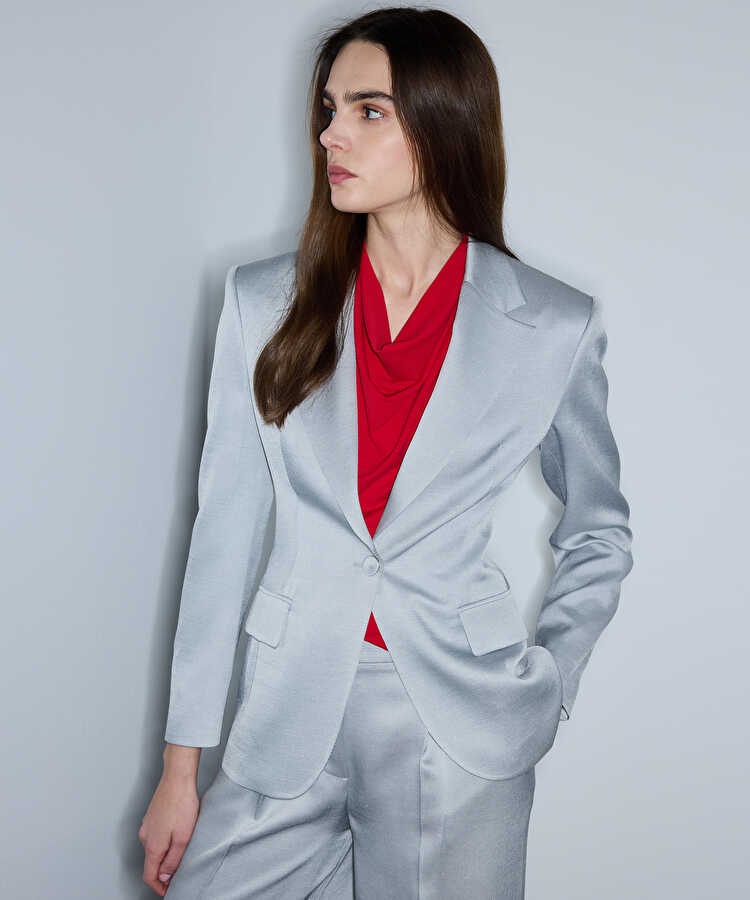 Bel vurgulu blazer  - IS1260106035055 - Açık Gri Blazer