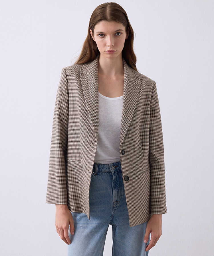 Kazayağı desen blazer  - IS1260106073003 - Natürel Blazer
