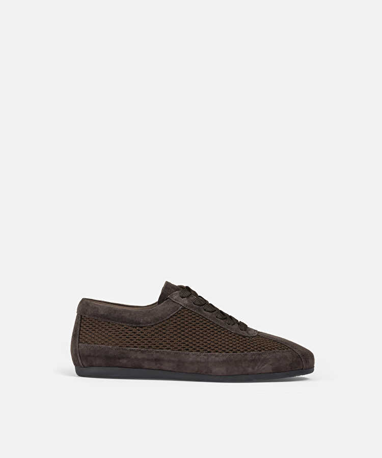 Deri içerikli kontrast dokulu sneaker - IS1260062012074 - Kahverengi Sneaker