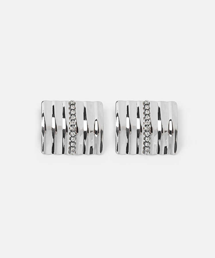 Strass taşlı dokulu metal küpe - IS1260068146122 - Gümüş Küpe