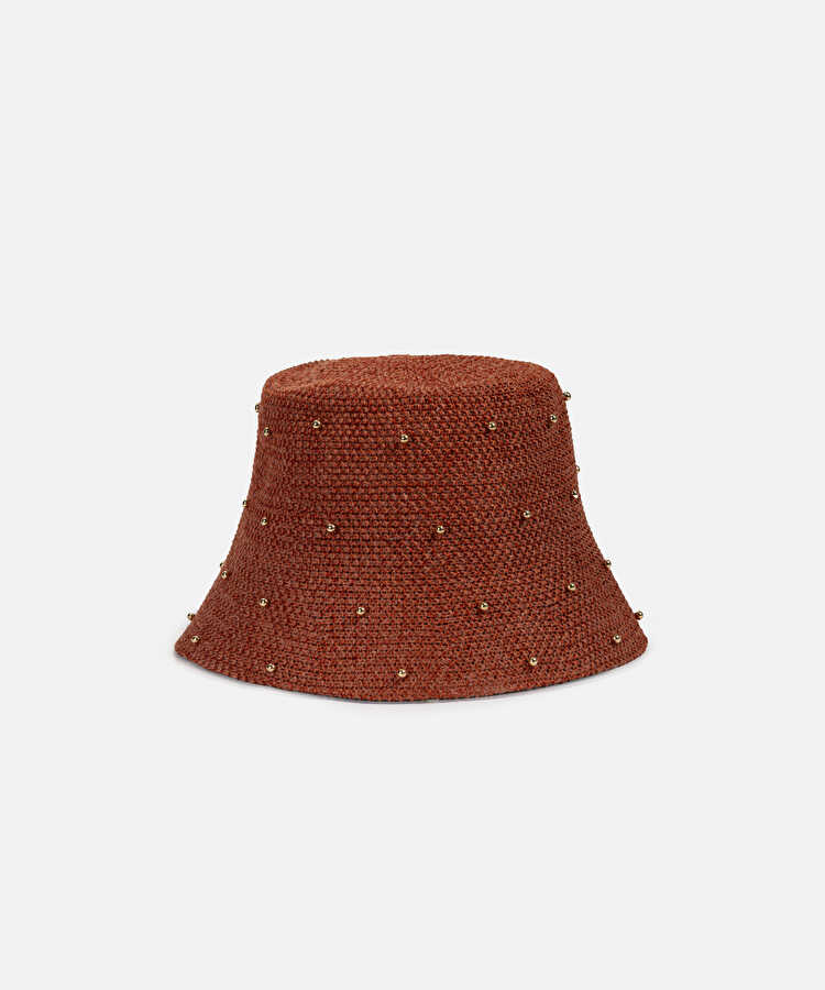 Metal boncuk aksesuarlı bucket şapka - IS1260077043034 - Kırmızı Şapka