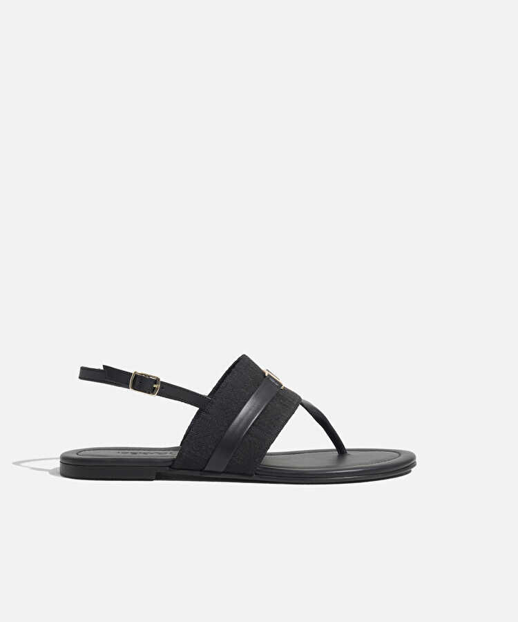Metal tokalı monogram jakarlı sandalet - I00000033004001 - Siyah Sandalet